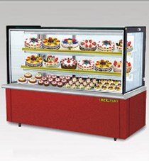 Tủ trưng bày bánh lạnh BERJAYA (MALAYSIA) kính vuông, mầu đỏ